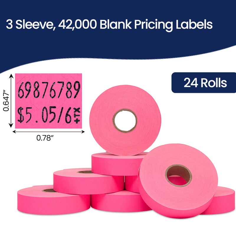 Perco Fuorescent Pink Pricing Labels for Monarch 1136 Price Gun â€“ 3 Sleeves, 24 Rolls Value Pack - 42,000 Price Marking Labels â€“ with Ink Rolls Included - Image 3